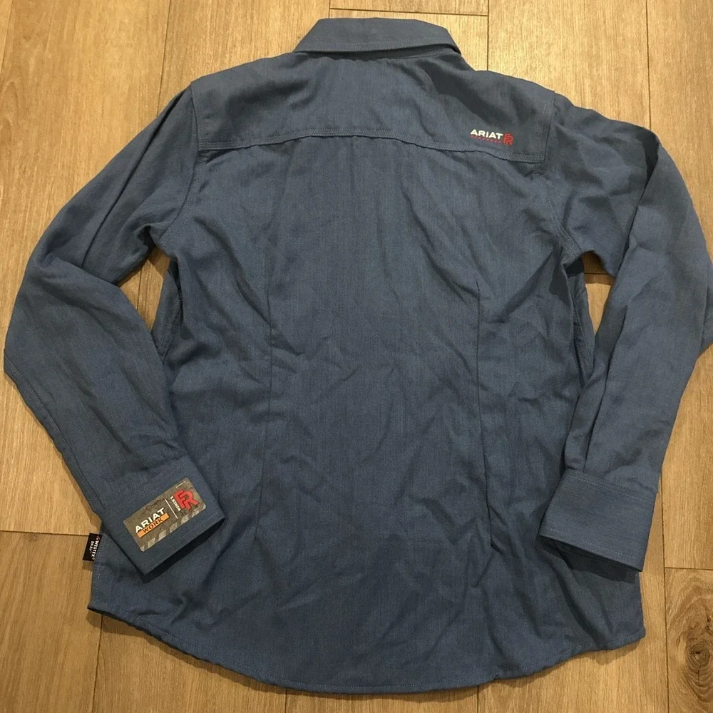 Ariat FR Featherlight Work Shirt Womens Medium Blue Long Sleeve Flame Resistant - Picture 8 of 10